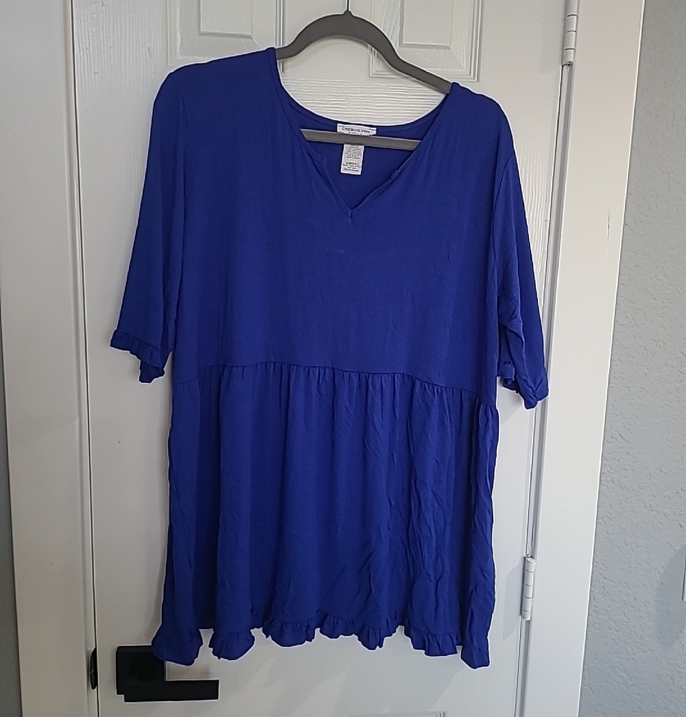 Chic Soul Royal Blue V-Neck Peplum Tunic